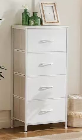 Photo 1 of  White 4-Drawer 18 in. W Dressers with Fabric Bins