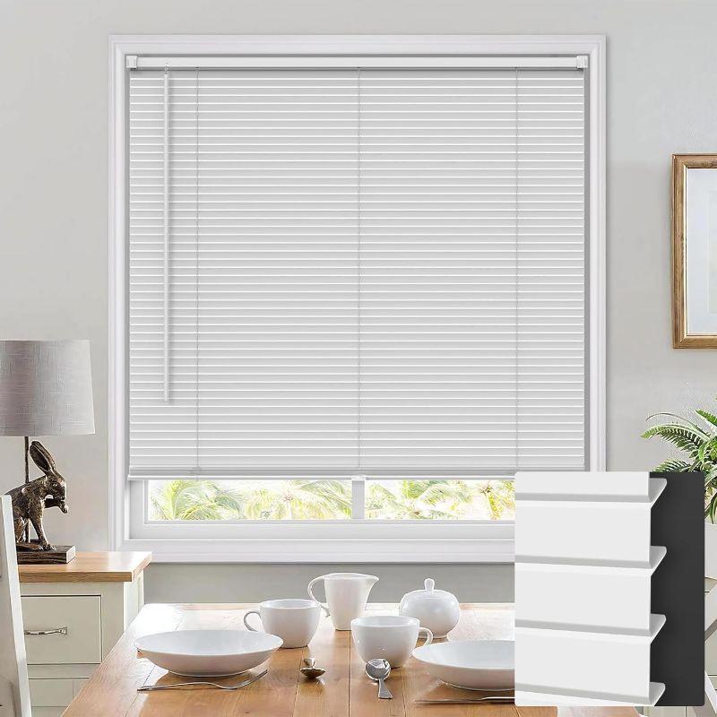 Photo 1 of 100% Privacy L-Shaped Blinds for Indoor Windows, Cordless 1" Vinyl Horizontal Mini Blinds Shades, Improvement The Privacy of Your Room, Suitable for Window Size 20" W x 36" H, White
