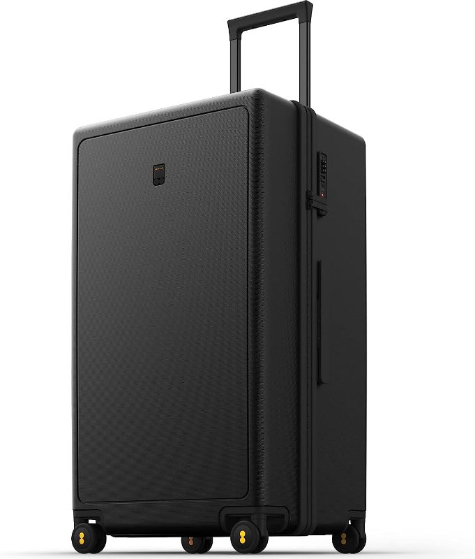 Photo 1 of LEVEL8 Trunk Luggage, Large Suitcase 28 Inch Luggage with Spinner Wheels, Luminous Textured 28 Inch Checked Large Luggage, Lightweight Hard Case PC with TSA Lock - 28 Inch, Black
