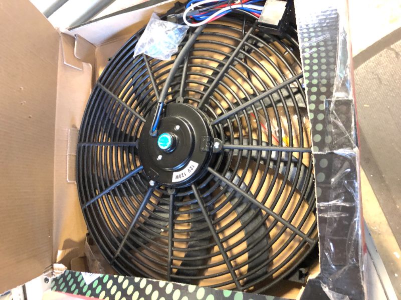 Photo 2 of 16" Black Electric Radiator Cooling Fan Wide S-Curved 10 Blades Thermostat Kit High 3000 CFM Reversible Push or Pull with Mounting Kit Heavy Duty 12Volts 16'' Black