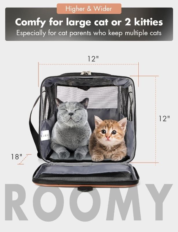 Photo 3 of 1pc--Lekereise Cat Carrier with Wheels for Small Pet, Airline Approved Dog Carrier with Wheels, Rolling Dog Cat Carrier, Grey A. Grey