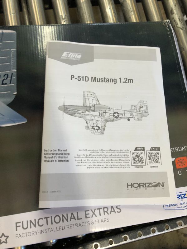 Photo 2 of E-flite RC Airplane P-51D Mustang 1.2m BNF Basic Transmitter Battery and Charger Not Included with AS3X and Safe Select “Cripes A’Mighty 3rd” EFL089500