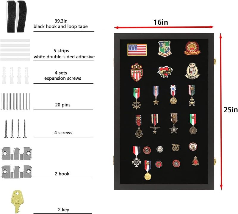 Photo 1 of VERANI Pin Display Case 16x25 Pin Collection Display Box Military Medal Display Frame with 98% Uv Protection Acrylic Door for Beach Tags Jewelry Insignia Ribbons Patches Insignia Ribbons Sport Pins
