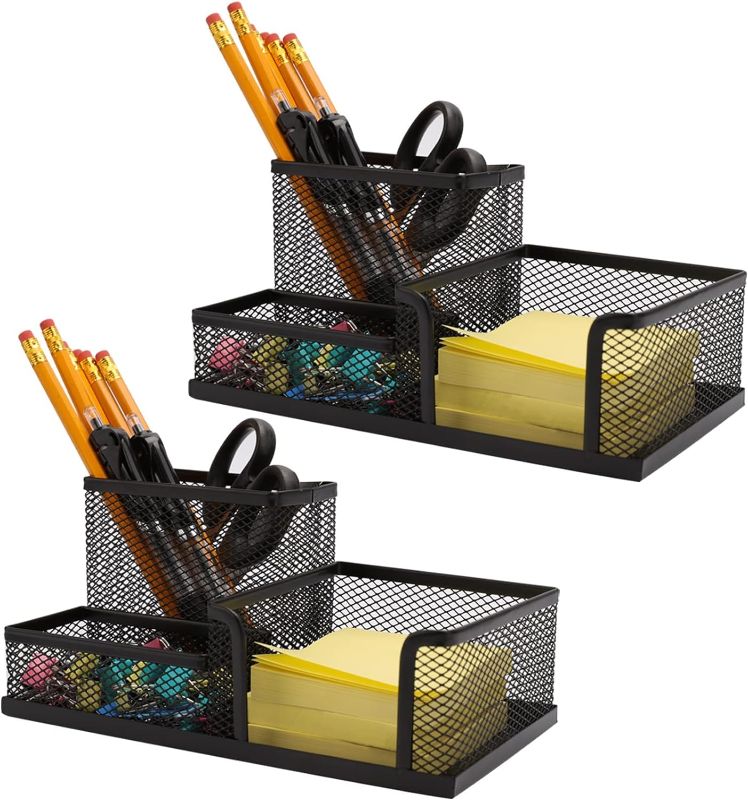 Photo 1 of 2 Pieces Mesh Pen Holder Desk Organizers and Accessories for Desk?3 Compartments Black Pencil Holder for Office Supplies? Gifts for Colleague
