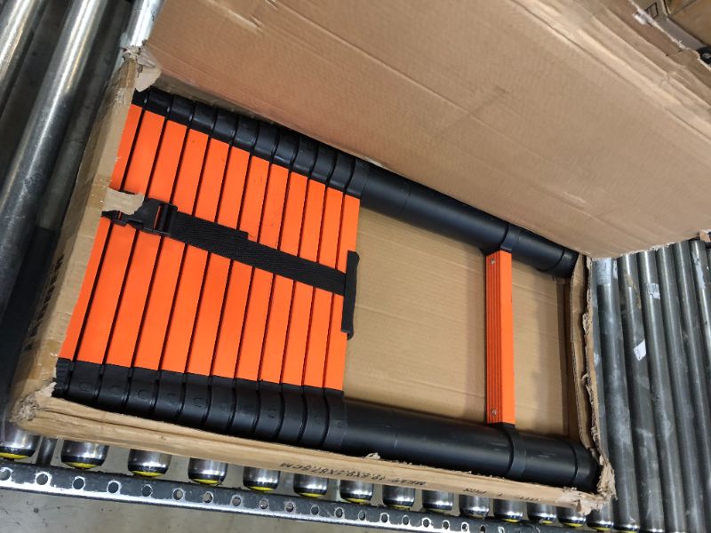 Photo 1 of Telescoping Ladder, 12.5 FT Aluminum Telescopic Ladder, Portable Extension Folding Ladder, Multi-Purpose Compact Ladder for Household Or Outdoor Work, 330lbs Max Capacity Black&orange 12.5FT