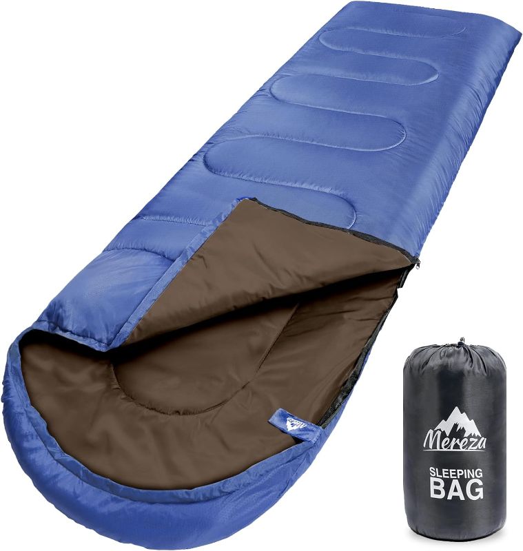 Photo 1 of MEREZA Camping Sleeping Bags for Adults Mens 4 Season Warm & Cool Weather Sleeping Bag Backpacking Lightweight Sleeping Bag with Compression Sack
