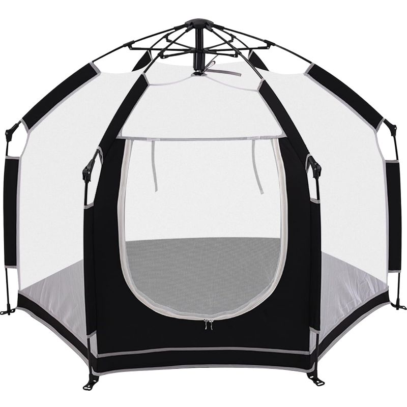 Photo 1 of Baby Playpen with Canopy, Portable Mesh Play Yard Indoor and Outdoor, Pop Up Toddler Playpen with Dome, Lightweight Foldable Playspace for Home, Beach and Park, GREY
