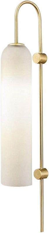 Photo 1 of BOKT Mid Century Modern 1-Light Wall Mounted Light Brushed Gold Metal Wall Sconce Lighting Minimalist Anti Brass Wall Sconce Lamp White Glass Bathroom Vanity Light Fixture (White)
