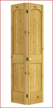 Photo 1 of 24 in. x 80 in. x 1-3/8 in. 2-Panel Arch Top V-Groove Knotty Pine Bi-Fold Door with Hardware Included
