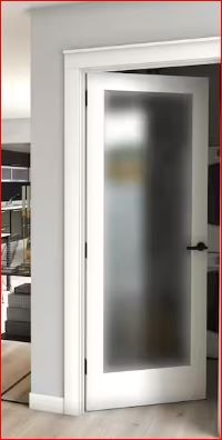 Photo 1 of 24 in. x 80 in. x 1-3/8 in. 1-Lite Solid Core Frosted Glass Shaker White Primed Wood Interior Door Slab
