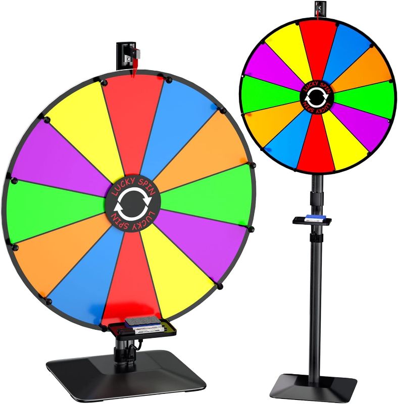 Photo 1 of 24 Inch Spinning Prize Wheel Heavy Duty, 12 Slots Color Spin Wheel for Tabletop or Floor, Dry Erase Wheel Spinner with Tray, Markers, Eraser, Roulette Wheel of Fortune for Carnival, Trade Show
