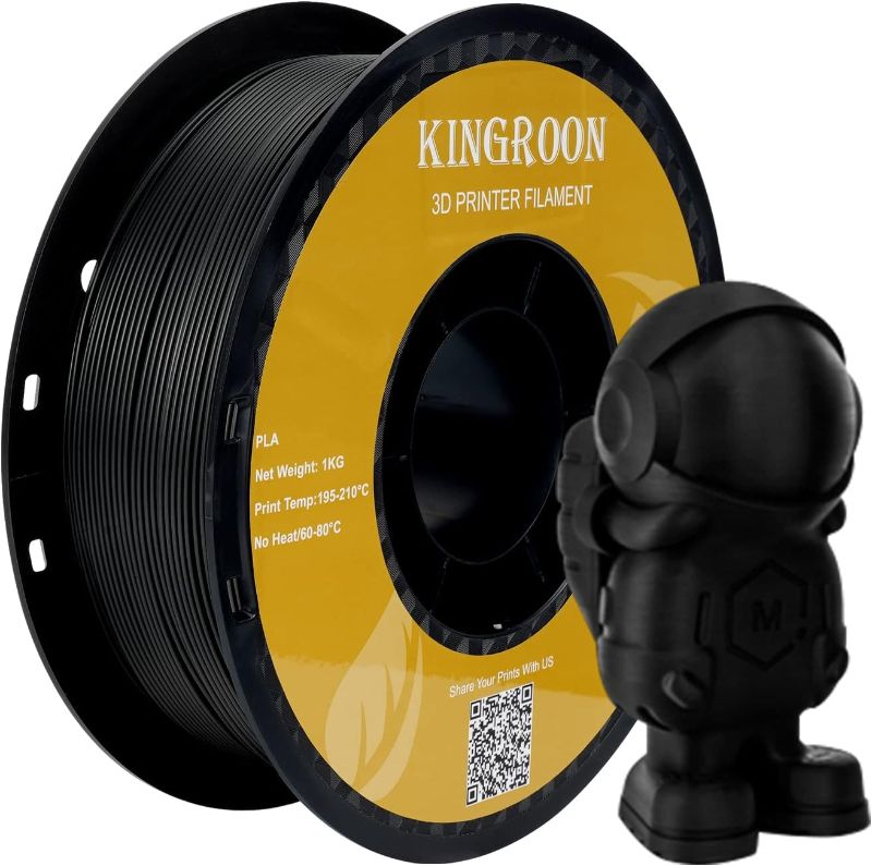 Photo 1 of Kingroon PLA 3D Printer Filament, Dimensional Accuracy +/- 0.02 mm, 1 kg Spool(2.2lbs), 1.75 mm?Black
