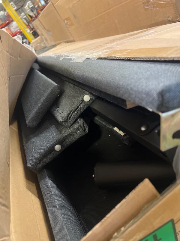 Photo 1 of HAOARA Full Size Bed Frame with Upholstered Wingback Headboard, Modern Platform Bed Frame, Wooden Slats Support, No Box Spring Needed, Easy Assembly, Dark Grey Dark Grey Full