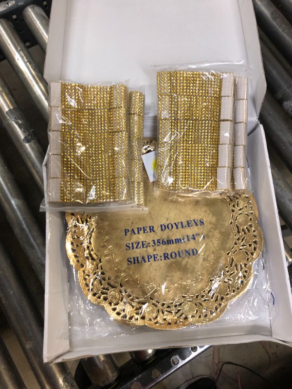 Photo 2 of Bundle of 400 Pcs of Doilies and Napkin Rings, with 200 Pcs of 14 Inch Gold Round Lace Paper Doilies Placemats and 200 Pcs of Gold Napkin Rings, for Table Decorations, Weddings, Dinners, and Parties