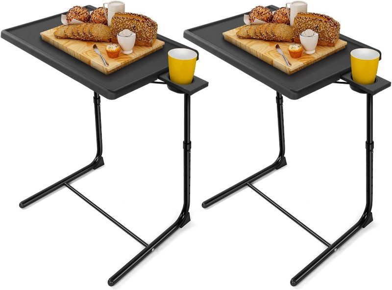Photo 1 of LORYERGO Multifunctional TV Tray Table - [2 Packs] Adjustable TV Dinner Tray Tables with 6 Height & 3 Tilt Angle, Folding TV Trays with Cup Holder for Bed & Sofa, for Eating & Reading
