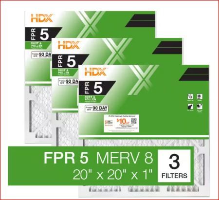 Photo 1 of 20 in. x 20 in. x 1 in. Standard Pleated Furnace Air Filter FPR 5, MERV 8 (3-Pack)
