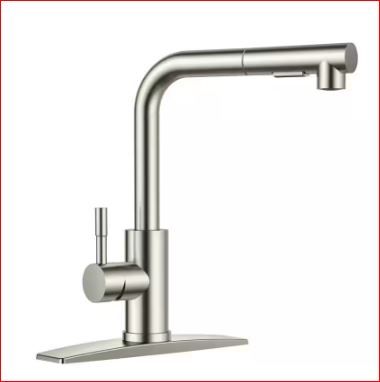 Photo 1 of Single Handle Pull Down Sprayer Kitchen Faucet with Pull Out Spray Wand in Brushed Nickel
