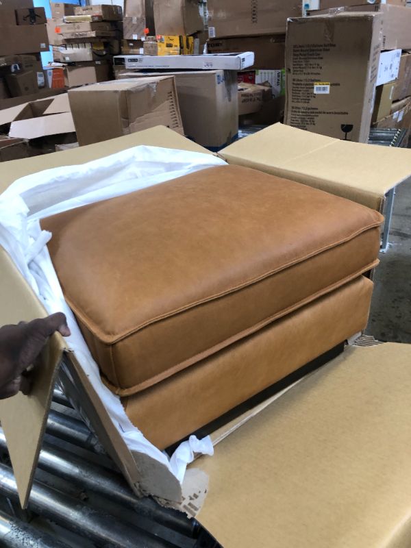 Photo 2 of Chatfield Brown Genuine Leather Pillow Top Ottoman
