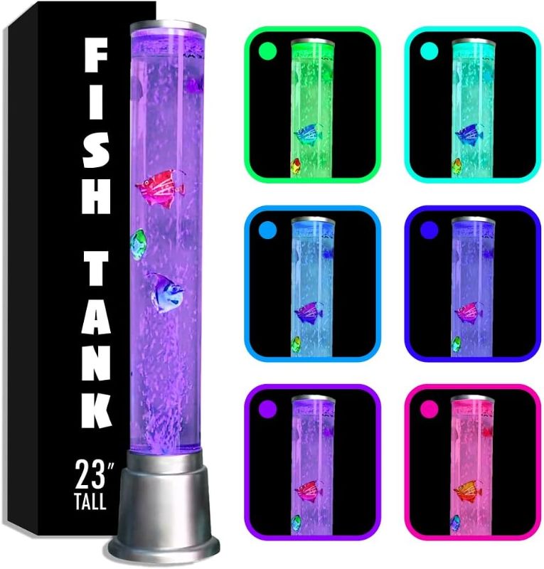 Photo 1 of Shop LC Electric Fake Fish Tank Aquarium Lamp with 6 LED Glowing Colors Changing Lights and Sensory Bubble Tube Lamp - Artificial Fish Tank with Moving Fish - Night Light Sensory Lamp Mothers Day
