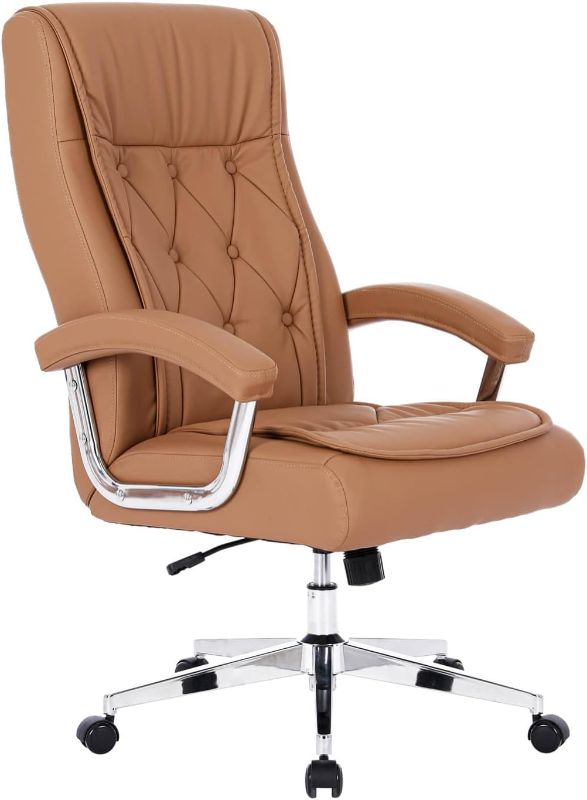Photo 1 of Leather Executive Office Chair with Arms and Wheels, High Back Ergonomic Computer Desk ChairAdjustable Height Swivel Office Desk Chair, 350LBS Capacity (Khaki)
