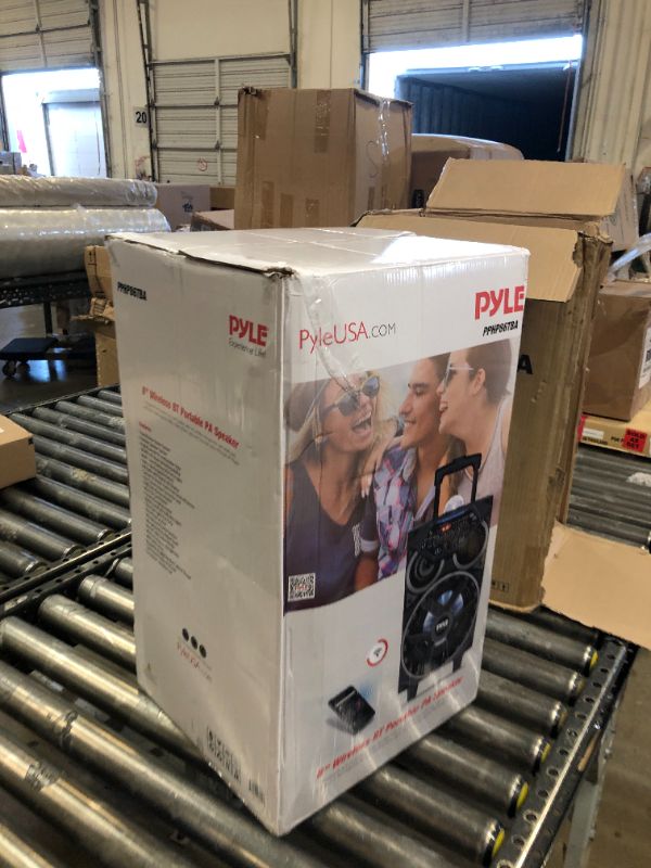 Photo 1 of Pyle Portable Bluetooth PA Speaker - 580W 8” Rechargeable Outdoor BT Karaoke Audio System - TWS, Disco Party Lights, LED Display, FM/AUX/MP3/USB/SD, 6.5mm in, Trolley, Wheels Off Black