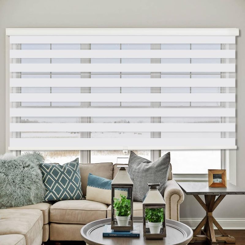 Photo 1 of ZOKSUN Cordless Zebra Blinds for Windows, 72" W x 72" H Living Room Zebra Roller Shades Blinds for Windows, Sheer or Privacy Light Control, Day and Night Window Shades for Home, Office, White
