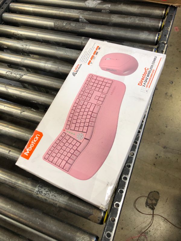 Photo 3 of MEETION Ergonomic Wireless Keyboard and Mouse, Ergo Keyboard with Vertical Mouse, Split Keyboard with Cushioned Wrist Palm Rest Natural Typing Rechargeable Full Size, Windows/Mac/Computer/Laptop, Pink Large Pink