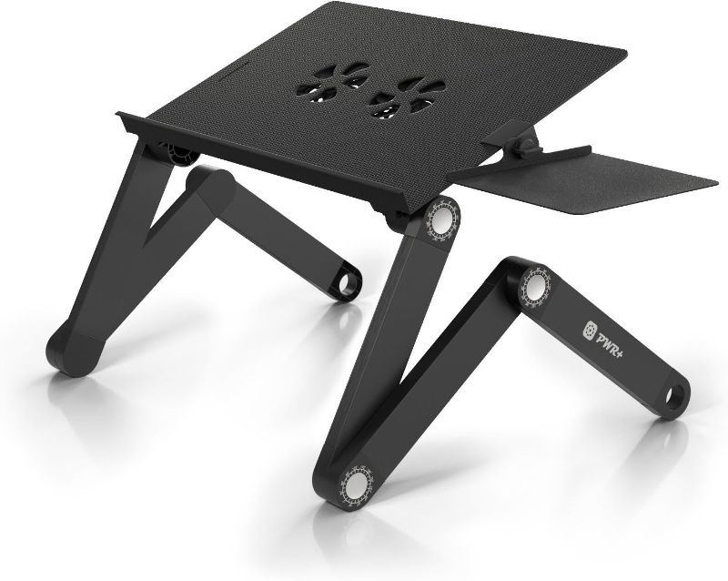 Photo 1 of Laptop Table Stand Adjustable Riser: Portable with Mouse Pad Fully Ergonomic Mount Ultrabook MacBook Gaming Notebook Light Weight Aluminum Black Bed Tray Desk Book Fans Up to 17 inch
