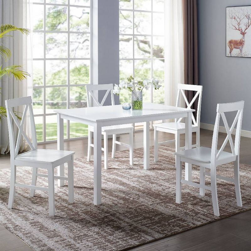 Photo 1 of 5-Piece Solid Wood Farmhouse Dining Set in White/White - Walker Edison TW485PCXBWH
