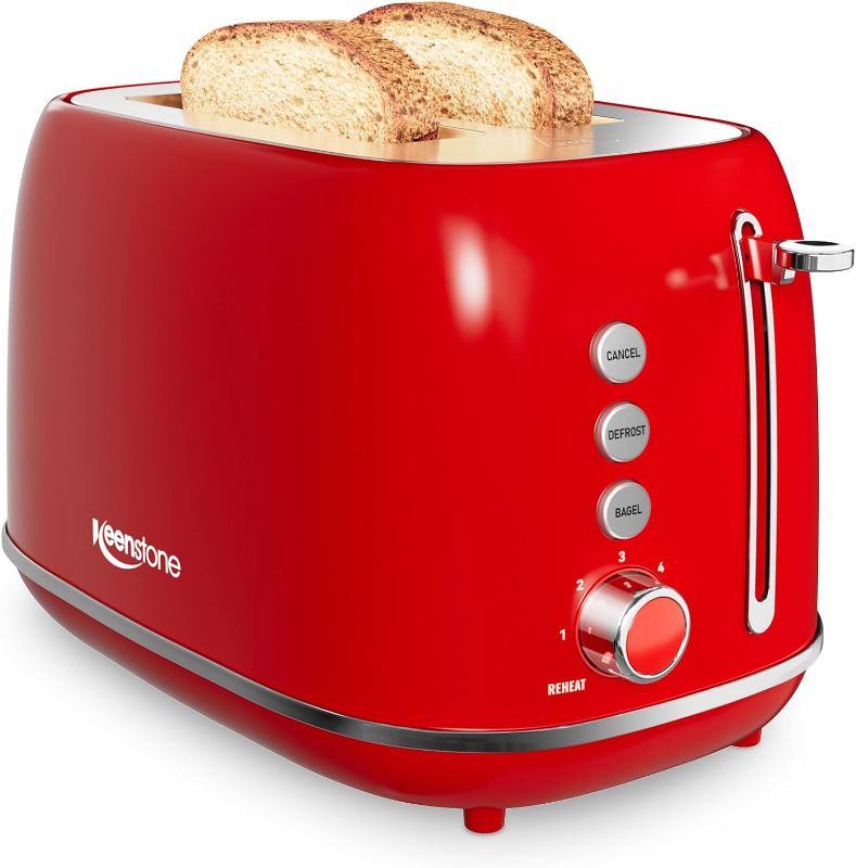 Photo 1 of Keenstone Toaster 2 Slice Stainless Steel Retro Toaster with 6 Browning Settings, Bagel, Defrost, Cancel Function, 2 Slice Toaster with Extra Wide Slot, Removable Crumb Tray
