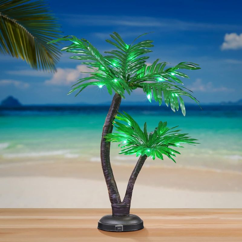 Photo 1 of 24Inch Palm Tree Bonsai Light 25 LED Table Top Lamp Artificial Tree Desk Decor with Battery Operated USB for Tropical Tiki Hawaii Party Summer Christmas Decoration
