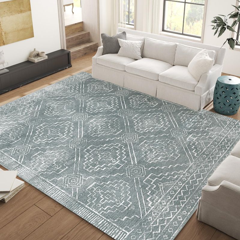 Photo 1 of jinchan Area Rug 8x10 Moroccan Rug Living Room Rug Washable Rug Thin Rug Modern Geometric Soft Rug Large Rug Contemporary Indoor Non Slip Carpet for Bedroom Kitchen Dining Room Moss Grey
