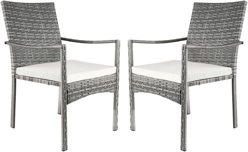 Photo 1 of Amazon Brand - Ravenna Home Coastal Outdoor Patio Dining Chairs With Cushion, Weather-Resistant PE Rattan Wicker, Set of 2, Grey, 22.24" D x 26.38" W x 35" H
