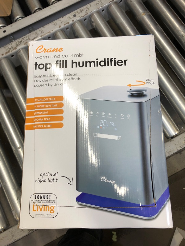 Photo 3 of Crane Warm & Cool Mist Top Fill Humidifier with Remote, 1.2 Gallon, 500 Sq. Ft Coverage, UV Ionizing Light, Metallic