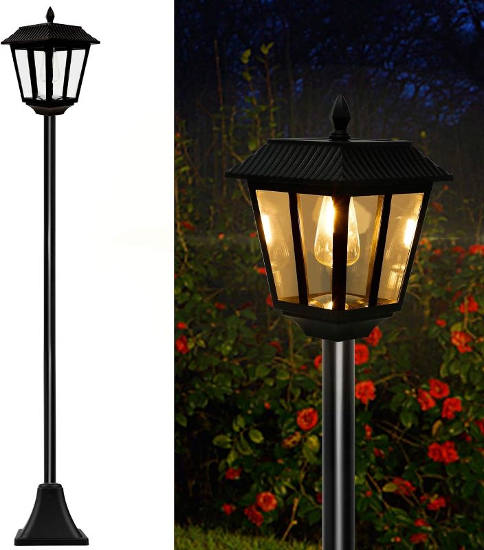Photo 1 of MAGGIFT 67 Inch Solar Lamp Post Lights, 100 Lumen Solar Powered Vintage Street Lights Outdoor, Warm White LED Edison Bulb Solar Post Light for Lawn, Pathway, Driveway, Front/Back Door
