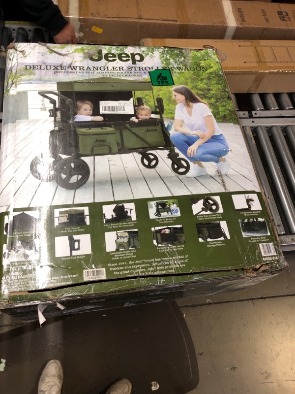 Photo 3 of Jeep Deluxe Wrangler Stroller Wagon by Delta Children - Includes Cooler Bag, Parent Organizer and Car Seat Adapter, Black/Green