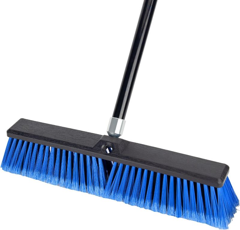 Photo 1 of 18 Inches Outdoor Push Broom Heavy Duty Shop Broom with 63" Long Handle for Deck Driveway Garage Yard Patio Concrete Floor Cleaning(Blue)