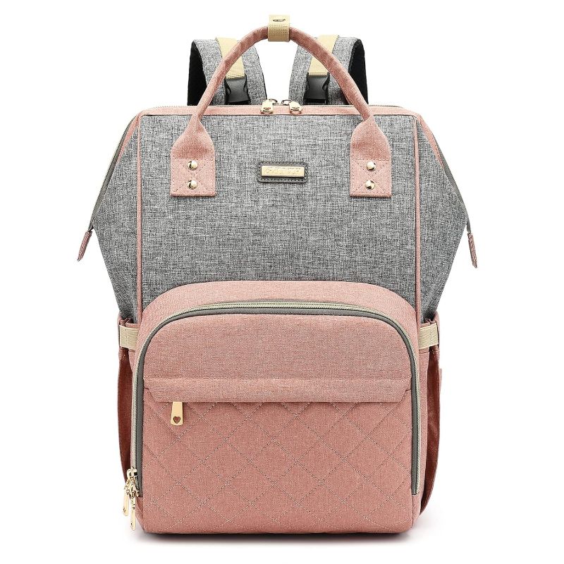 Photo 1 of Diaper Bag for Baby Girls Boys, Baby Nappy Changing Bag with Insulated Pockets for Moms Dads, Multi-functional Waterproof Backpack with Stroller straps-Pink