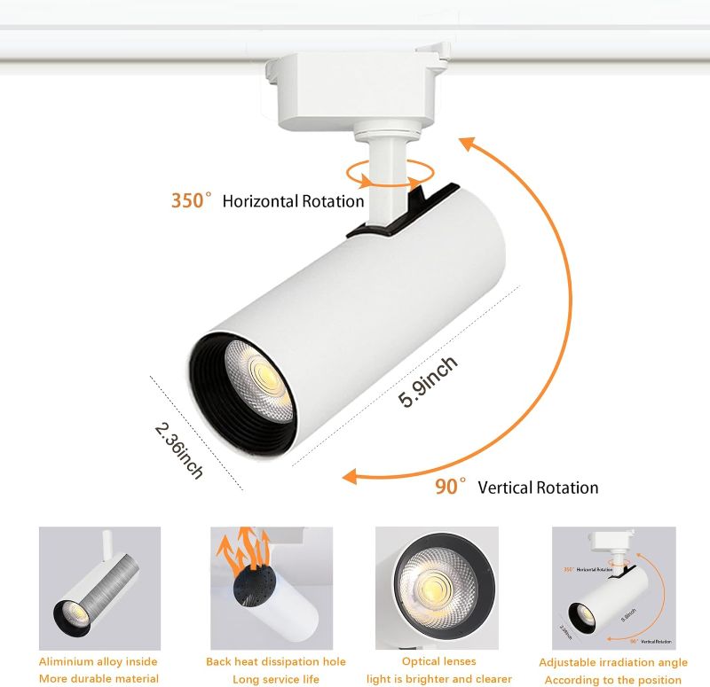 Photo 1 of  H Type LED Track Lighting Head, 25W 6000K Cool White Track Lighting System Compatible with Single Circuit H Type Rail Ceiling Spotlight for Hallway/Exhibition White 6000k 