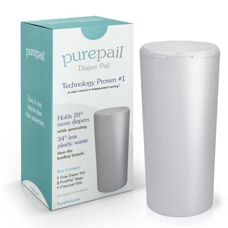 Photo 1 of Classic Diaper Pail — Gray — Best in Odor Control with No Added Fragrance — Larger Capacity Holds 20% More Diapers — Greener Solution Generates 34% Less Waste — Cost Effective — No Canisters
