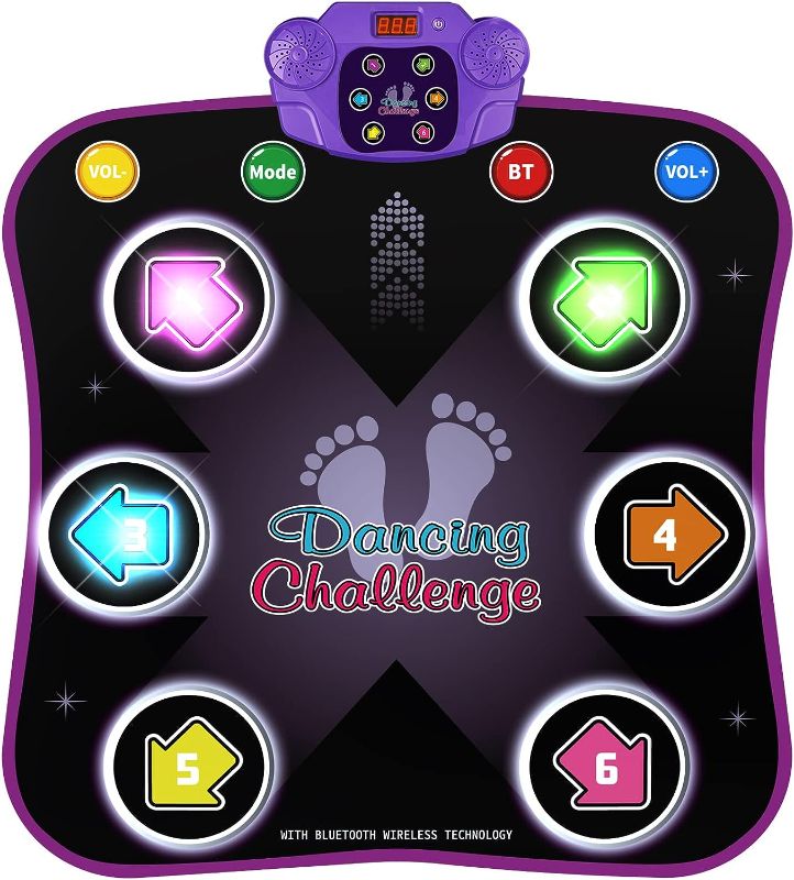 Photo 1 of Dance Mat Toys for 3-12 Year Old Kids, Electronic Dance Pad with Light-up 6-Button Wireless Bluetooth, Music Dance with 5 Game Modes, Christmas Toys Gifts for 3 4 5 6 7 8 9 10+ Year Old Girls