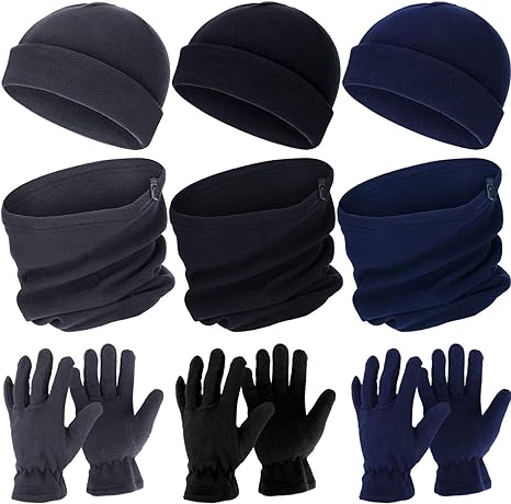 Photo 1 of 9 Pieces Winter Beanie Hats Scarf Gloves Set Include 3 Pieces Beanies 3 Pairs Gloves 3 Pieces Neck Warmer Unisex