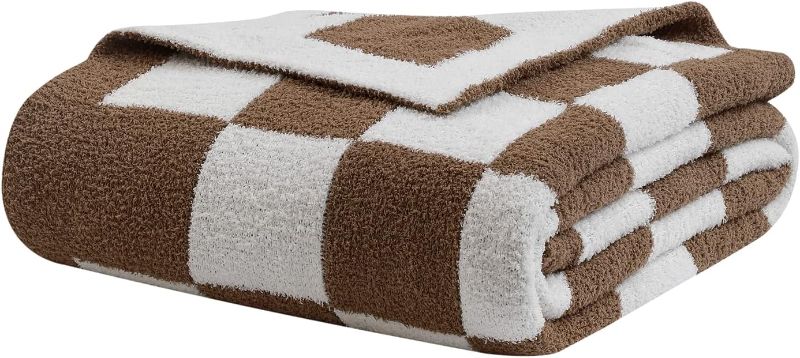 Photo 1 of Fuzzy Checkerboard Grid Throw Blanket Soft Cozy Warm Microfiber Bed Blanket Decor for Couch Sofa Bed Travel Home (Mocha, 60''x80'')
