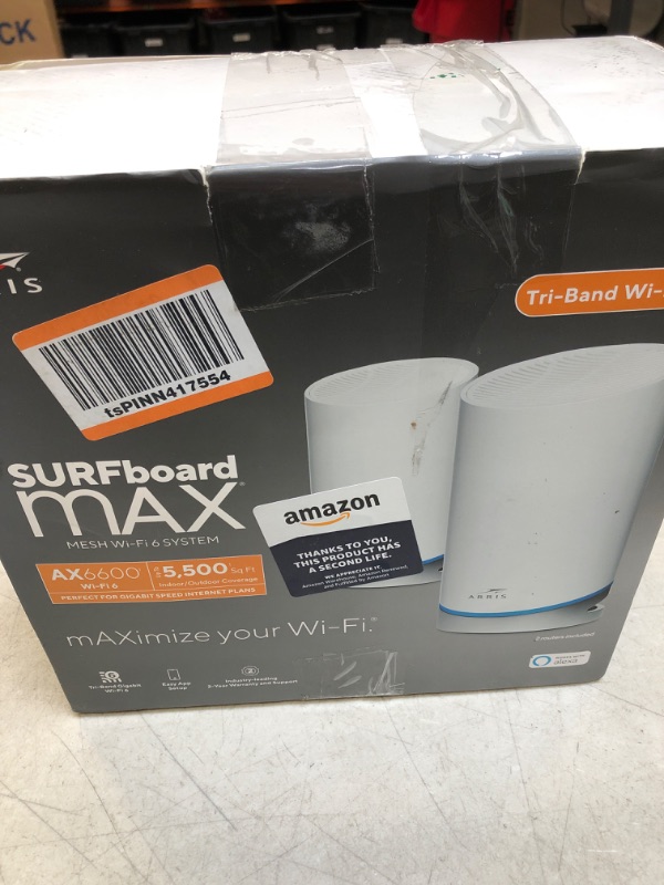 Photo 2 of ARRIS SURFboard mAX W121 Tri-Band Mesh Wi-Fi 6 System | AX6600 Wi-Fi Speeds up to 6.6 Gbps | Coverage up to 5,500 sq ft| 4.8 Gbps Backhaul | Two 1 Gbps Ports per Node | Alexa Support |2 Year Warranty Mesh System - mAX