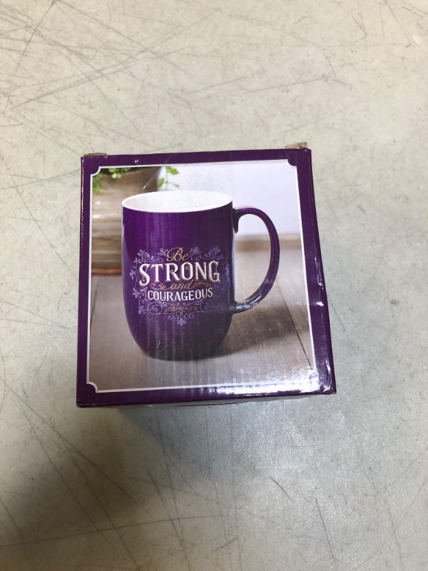 Photo 2 of Christian Art Gifts Coffee Mug Strong & Courageous Joshua 1:9 Inspirational Scripture 15oz Purple
