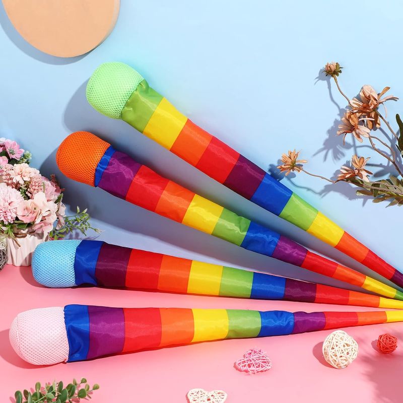 Photo 1 of 16 Pcs Throw and Catch Ball with Rainbow Tail, Soft Rainbow Play Ball, Sports Comet Balls Playground Toys Bulk for Indoor Outdoor Games and Activities Fun Throwing School, 25.59 Inch Long
