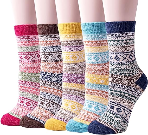 Photo 1 of Justay 5 Pairs Womens Wool Socks Vintage Soft Cabin Warm Socks Thick Knit Cozy Winter Socks for Women Gifts
