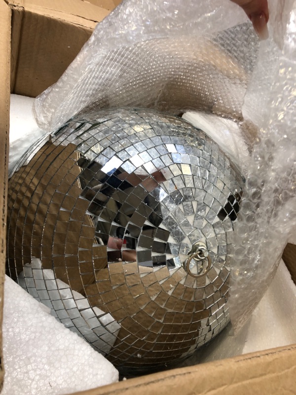 Photo 3 of 16 Inch Large Disco Ball Decorations, 70's 80's 90's Silver Rotating Glass Mirror Ball with Hanging Ring, for Bar DJ Club Stage Lighting Holiday Christmas Party Birthday Wedding Home Business Events…