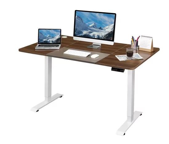 Photo 1 of 55 in. Brown Electric Standing Desk Height Adjustable Wooden Workstation
