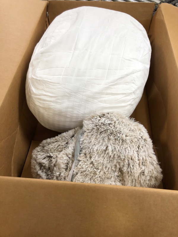 Photo 1 of AbunHeri Stuffed Pouf Ottoman with PP Cotton, Faux Fur Poufs, Pouf Stool Ottoman Round Foot Stool Cushion Storage Ottoman, 20 * 12''Floor Poufs Foot Rest for Living Room (Snow Coffee with Filling)